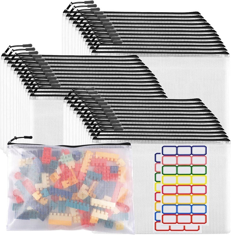 YOPCDJ 36pcs Large Mesh Zipper Pouch File Bags Reusable Zippered Pouches for Organizing Classroom, Board Game Storage, Puzzle Bags Black - Image 1
